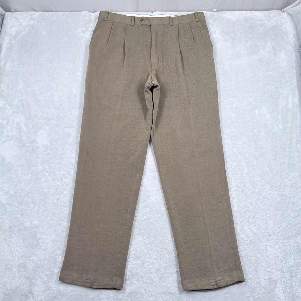 Vintage Chaps Ralph Lauren Pleated Wool Trousers Mens 34x31 Tan Dress Pants